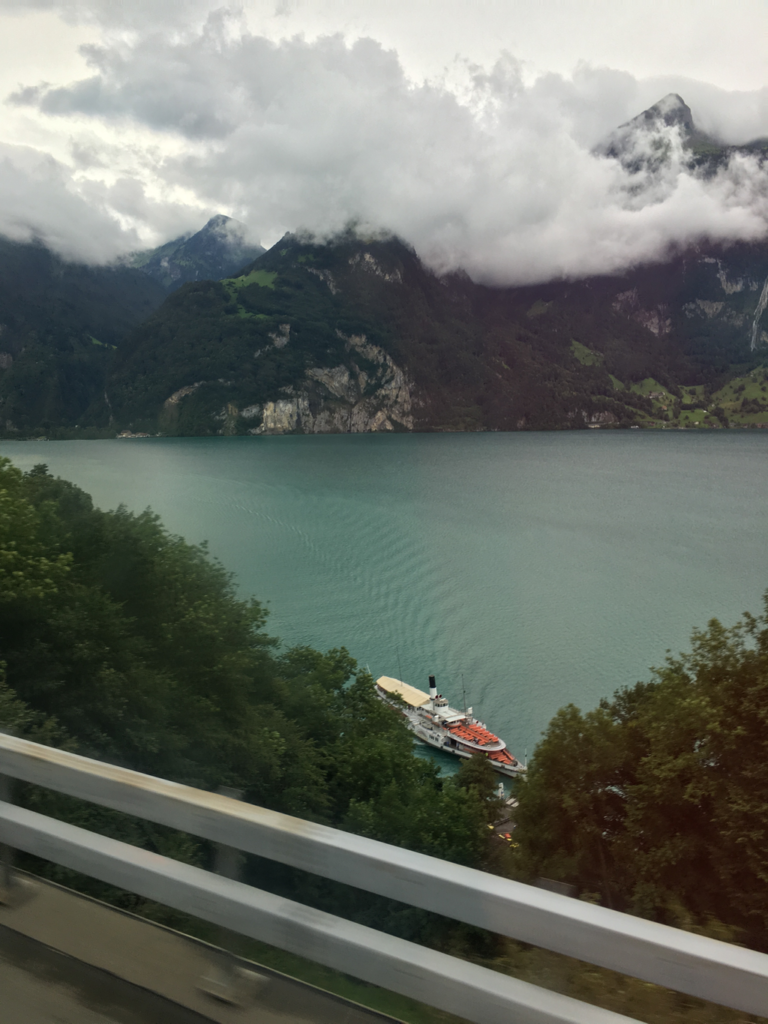 Flixbus travel ride Switzerland - lake and boat