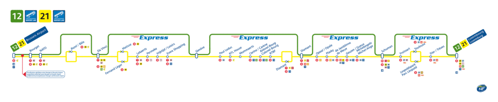 Timetable of 12 and 21 bus line in Brussels