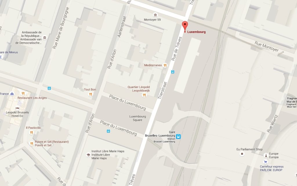 Location of bus stop in front of European parliament (Rue de treves - Place du Luxembourg)